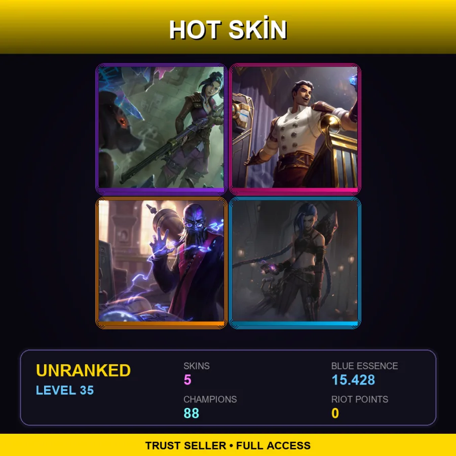 EUW | Lv35 | Unranked | 5 Skin | 88 Champ — LoL account