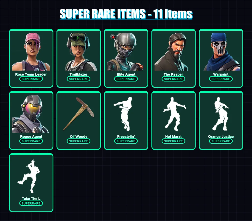 [PC/PSN] | Rose Team Leader | Trailblazer | Elite Agent | The Reaper | Warpaint | 33 skin | 17 pickaxe | 36 emote | 26 glider | Lv300