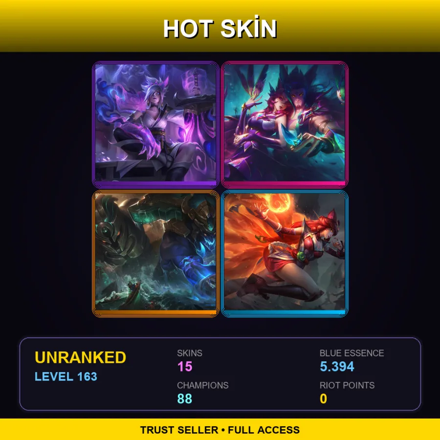 BR | Lv163 | Unranked | 15 Skin | 88 Champ — LoL account