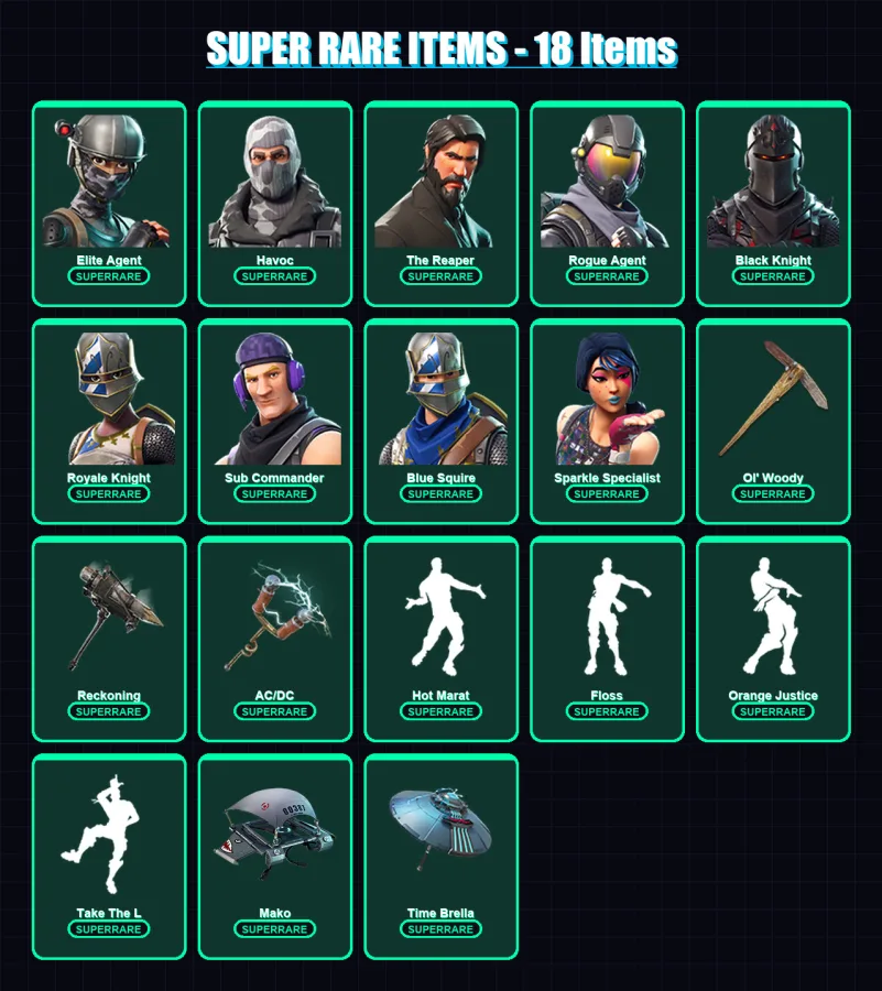 [PC/PSN] | Elite Agent | Havoc | The Reaper | Rogue Agent | Black Knight | 106 skin | 64 pickaxe | 102 emote | 67 glider | Lv855