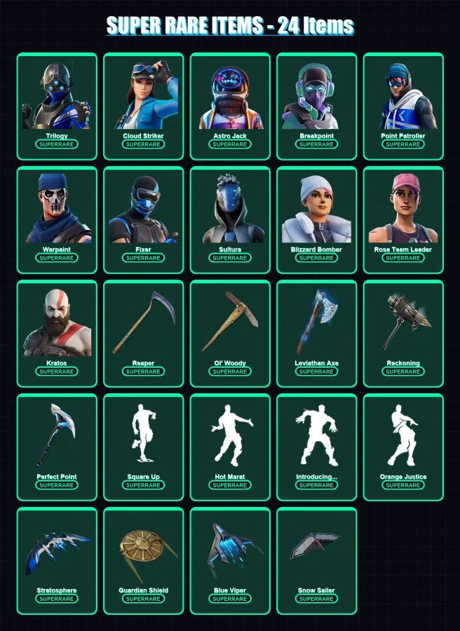 [PS4/PS5/XBOX/PC] | Trilogy | Cloud Striker | Astro Jack | Breakpoint | Point Patroller | 300 skin | 274 pickaxe | 242 emote | 207 glider | Lv3116