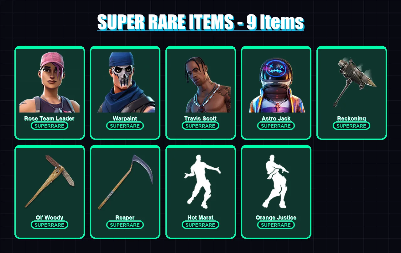 [PC/PSN] | Rose Team Leader | Warpaint | Travis Scott | Astro Jack | Frozen Raven | 96 skin | 83 pickaxe | 86 emote | 65 glider | Lv1462