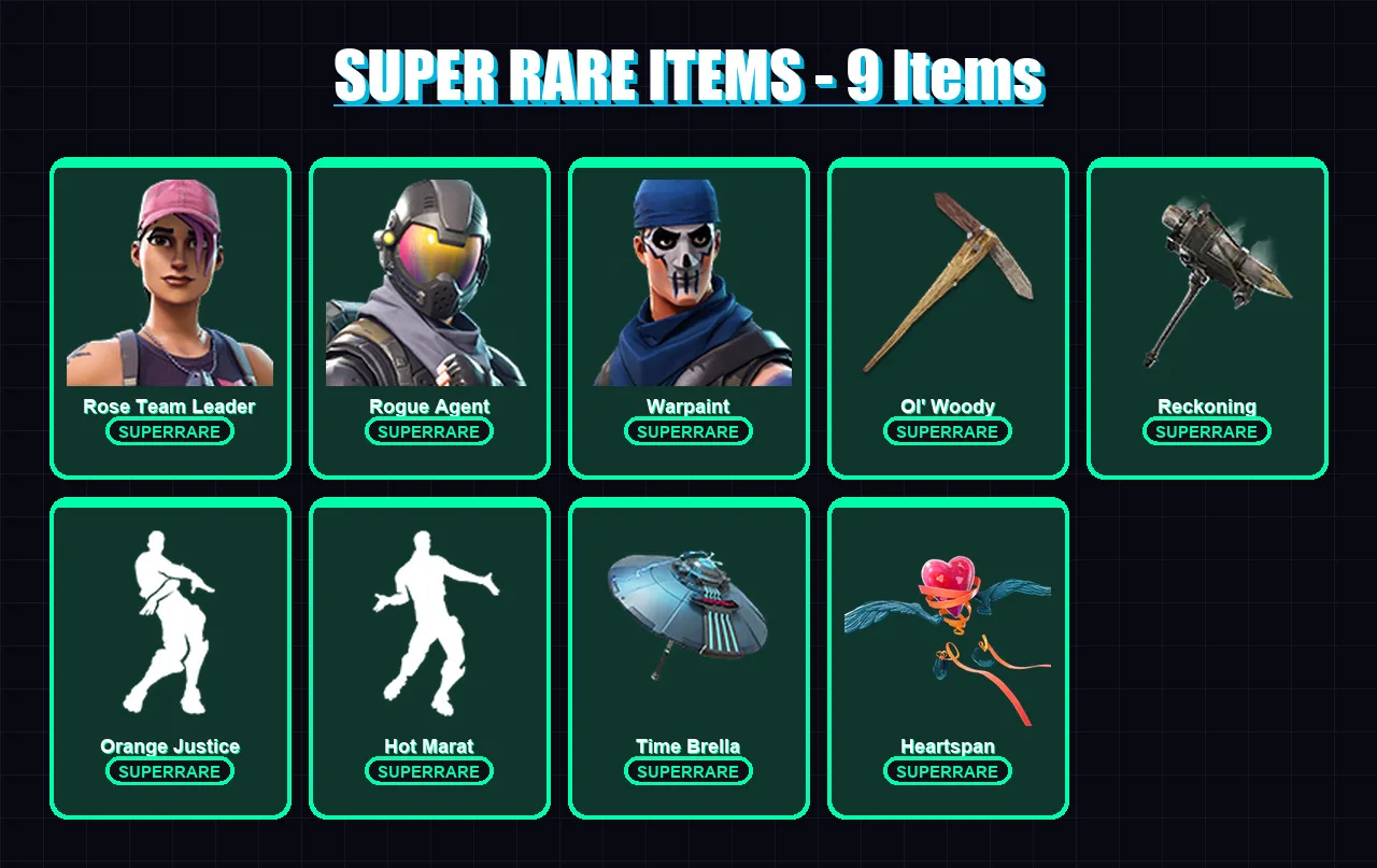 [PC/PSN] | Rose Team Leader | Rogue Agent | Warpaint | Ruin | The Visitor | 105 skin | 107 pickaxe | 103 emote | 108 glider | Lv1427
