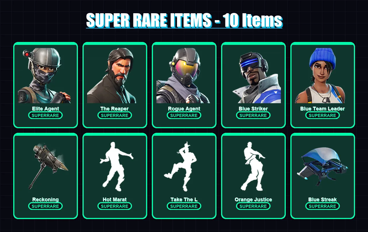 [PS4/PS5/XBOX/PC] | Elite Agent | The Reaper | Rogue Agent | Blue Striker | Blue Team Leader | 44 skin | 49 pickaxe | 61 emote | 55 glider | Lv946