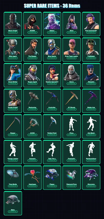 [PC/XBOX/PSN] | Black Knight | IKONIK | Galaxy | Glow | Sub Commander | 216 skin | 162 pickaxe | 150 emote | 115 glider | Lv1353
