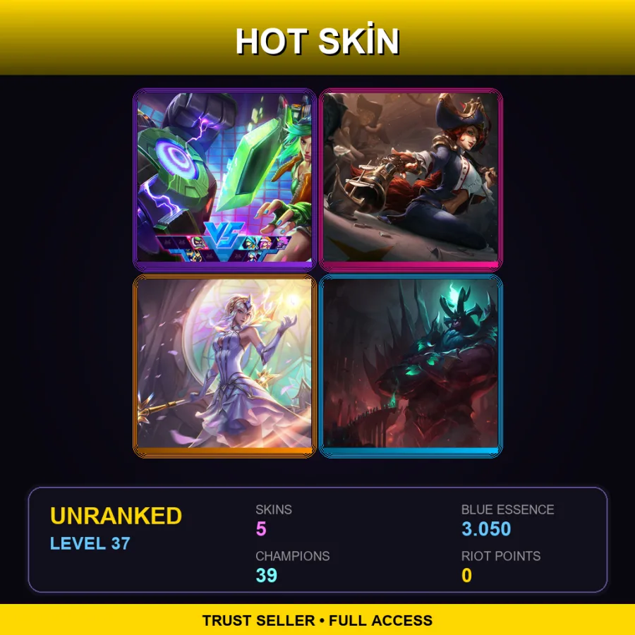 NA | Lv37 | Unranked | 5 Skin | 39 Champ — LoL account