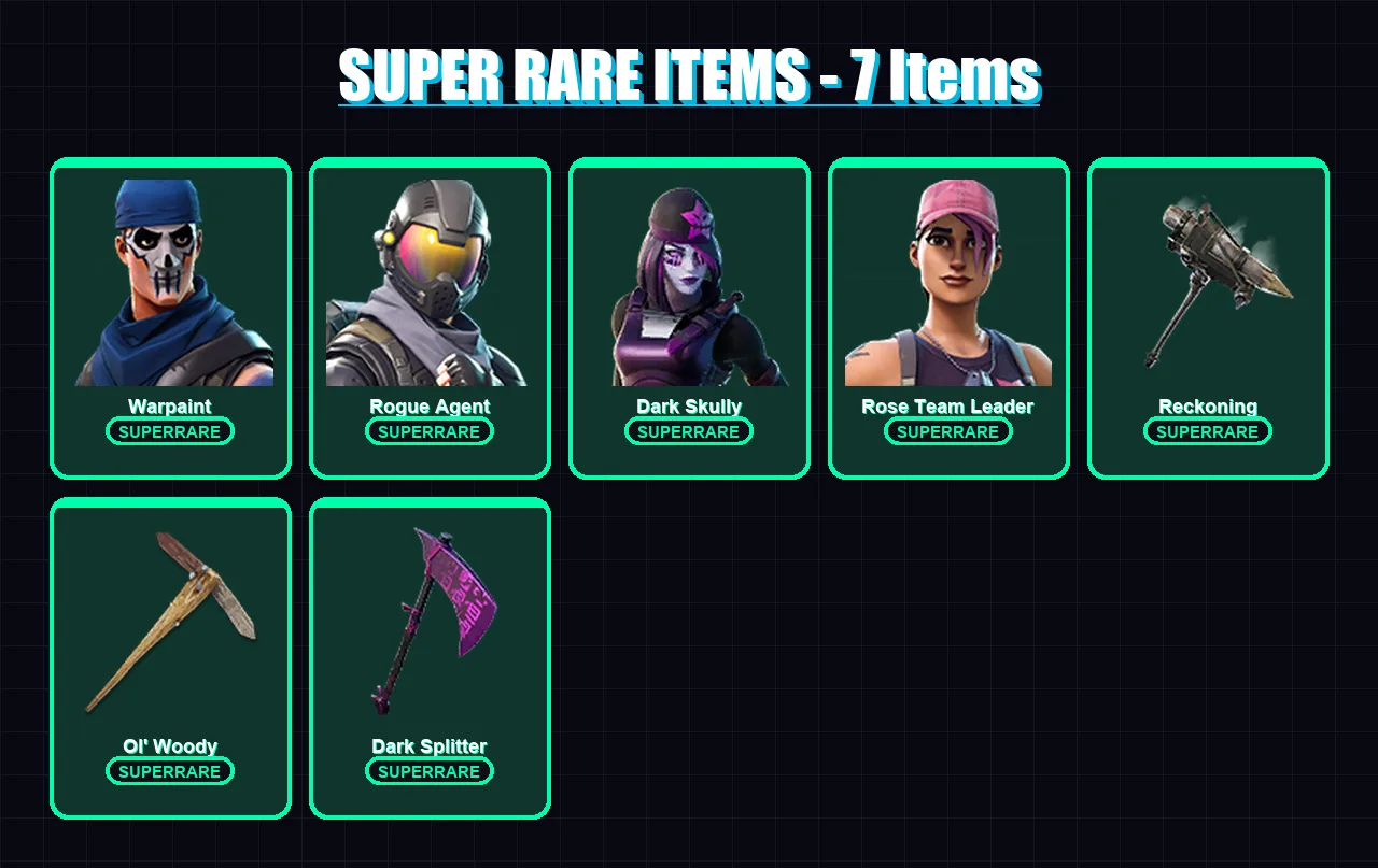 [PC/XBOX/PSN] | Warpaint | Rogue Agent | Dark Skully | Rose Team Leader | Calamity | 10 skin | 12 pickaxe | 10 emote | 15 glider | Lv152
