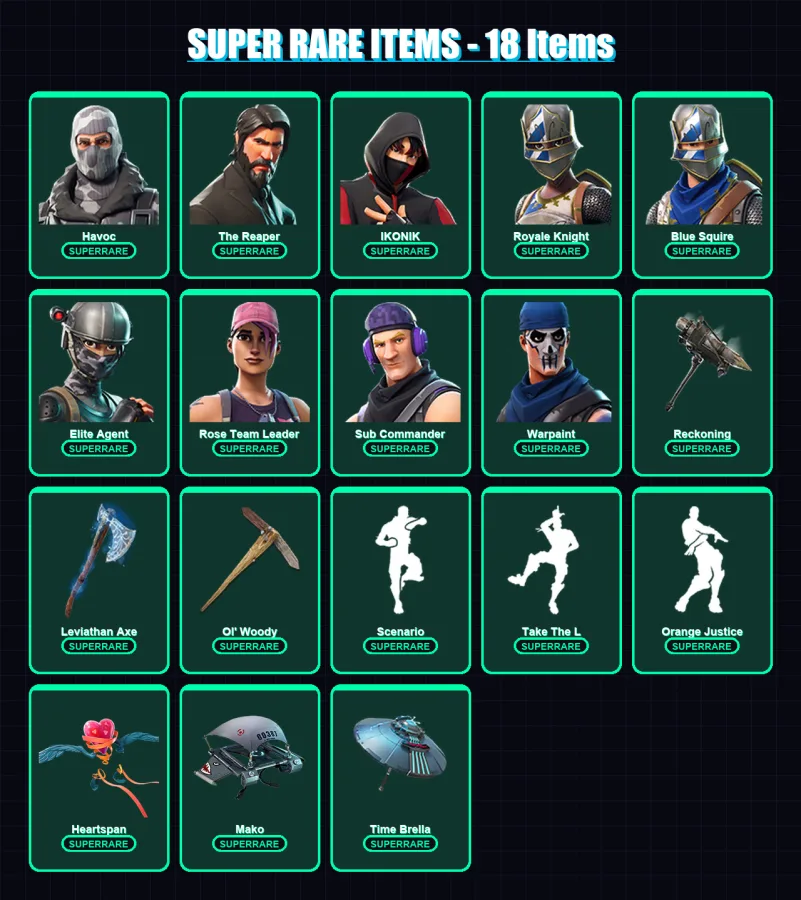 [PC/XBOX/PSN] | Havoc | The Reaper | IKONIK | Royale Knight | Blue Squire | 75 skin | 67 pickaxe | 86 emote | 73 glider | Lv935