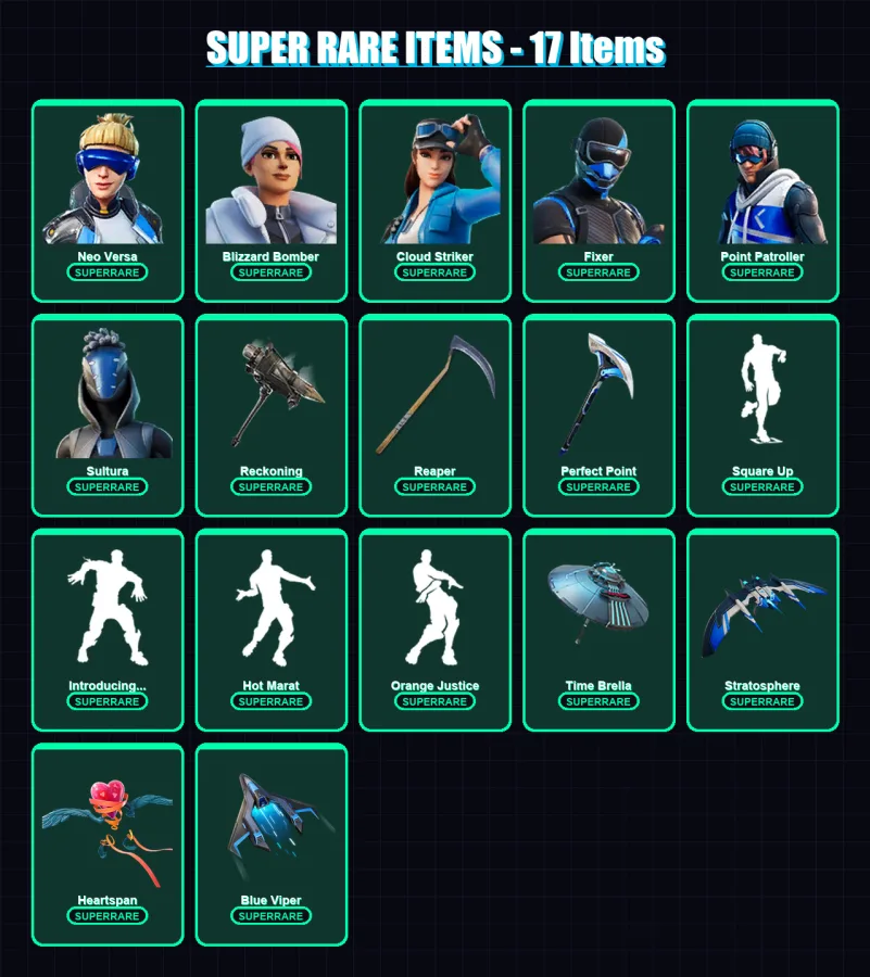 [PC/XBOX] | Neo Versa | Blizzard Bomber | Cloud Striker | Fixer | Point Patroller | 109 skin | 119 pickaxe | 111 emote | 112 glider | Lv1514