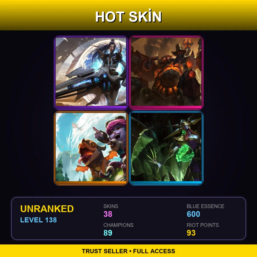 EUW | Lv138 | Unranked | 38 Skin | 89 Champ — LoL account