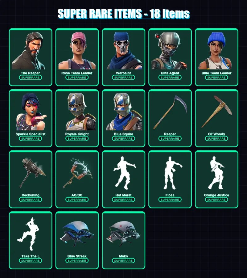 [PS4/PS5/XBOX/PC] | The Reaper | Rose Team Leader | Warpaint | Elite Agent | Blue Team Leader | 64 skin | 45 pickaxe | 56 emote | 50 glider | Lv674
