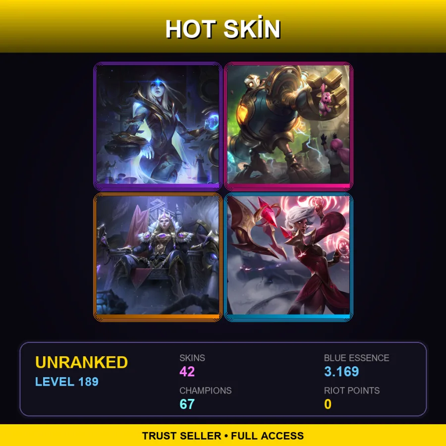 LAN | Lv189 | Unranked | 42 Skin | 67 Champ — LoL account