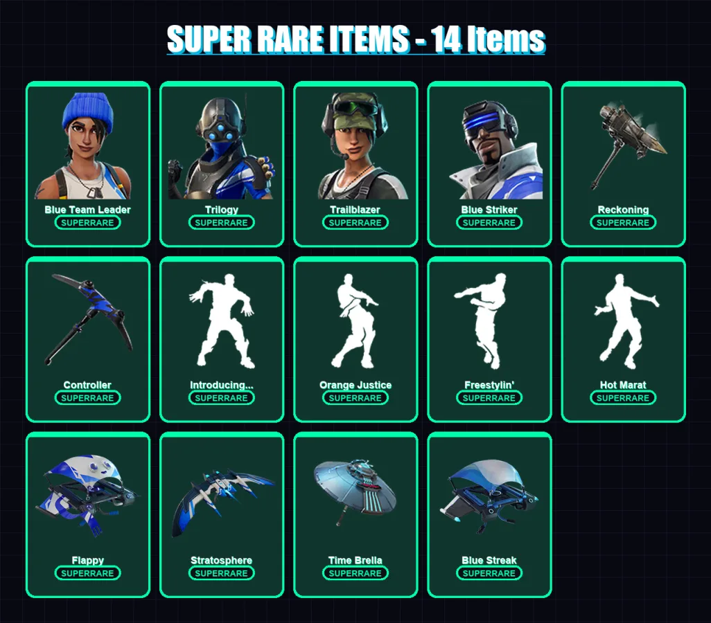 [PS4/PS5/XBOX/PC] | Blue Team Leader | Trilogy | Trailblazer | Blue Striker | Sentinel | 74 skin | 55 pickaxe | 78 emote | 69 glider | Lv1009