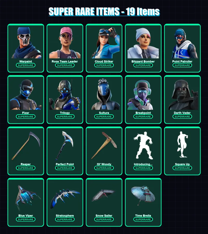 [PS4/PS5/XBOX/PC] | Warpaint | Rose Team Leader | Lara Croft | Lynx | Midas | 162 skin | 189 pickaxe | 144 emote | 163 glider | Lv1831