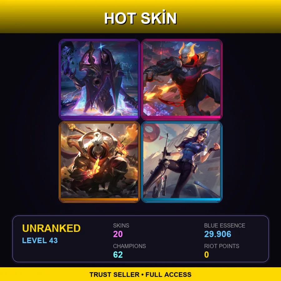 LAS | Lv43 | Unranked | 20 Skin | 62 Champ