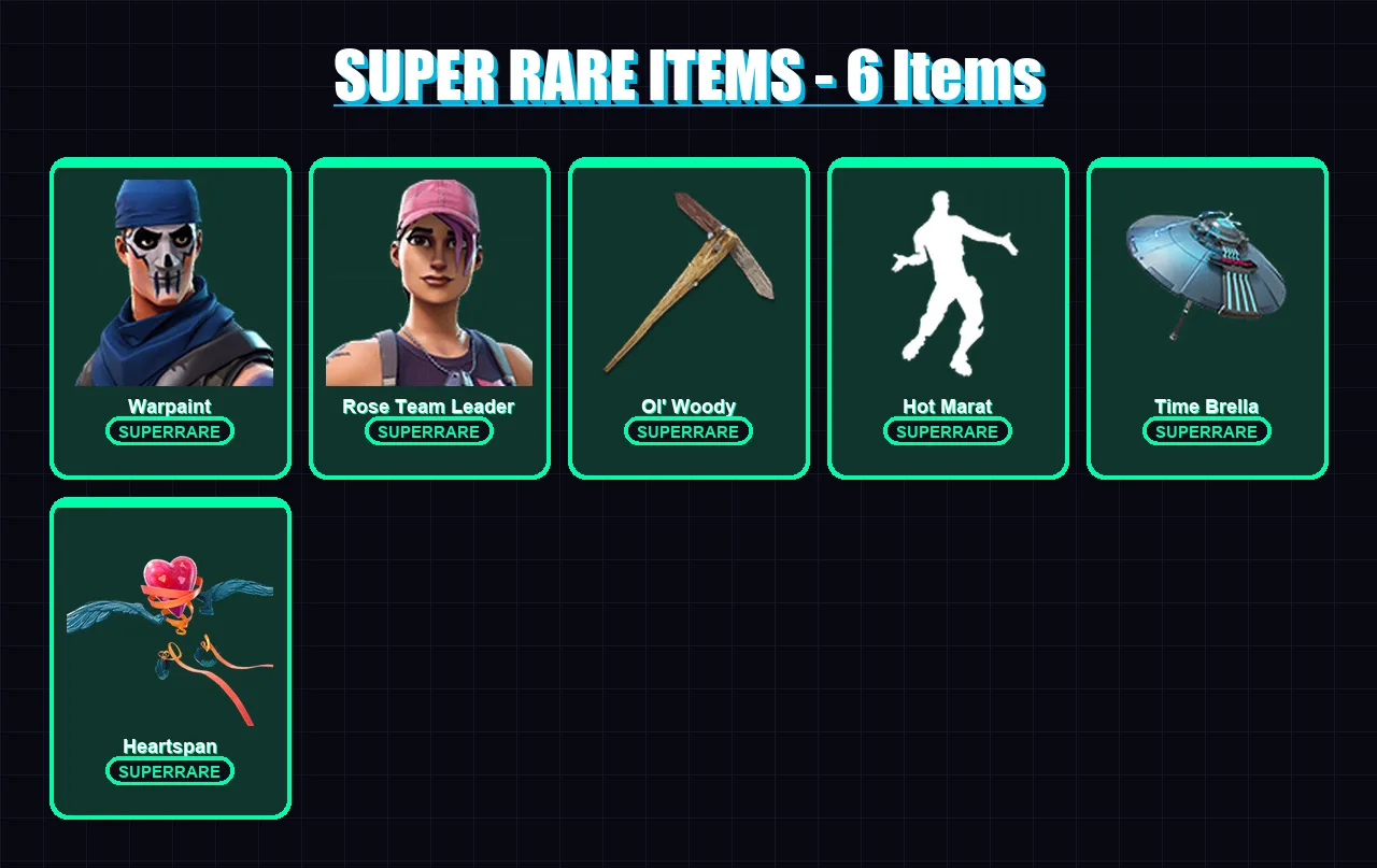 [PC] | Warpaint | Rose Team Leader | Son Goku | Fate | Wild Card | 42 skin | 45 pickaxe | 77 emote | 46 glider | Lv528