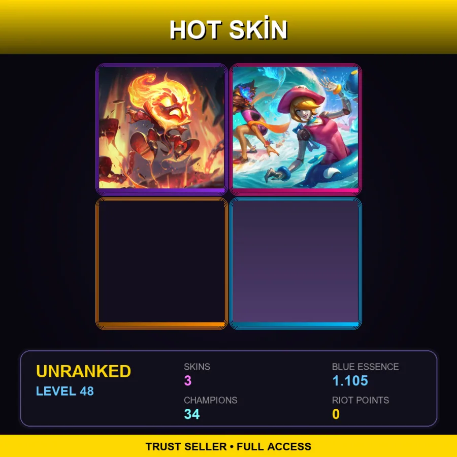 LAS | Lv48 | Unranked | 3 Skin | 34 Champ — LoL account