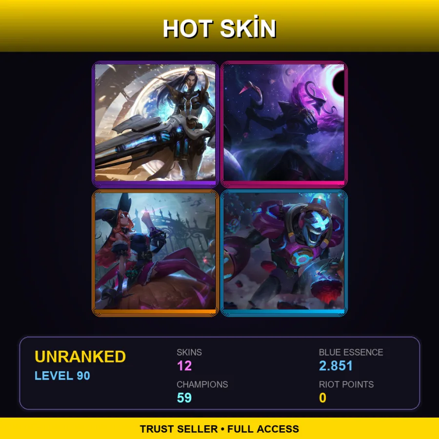 LAS | Lv90 | Unranked | 12 Skin | 59 Champ — LoL account
