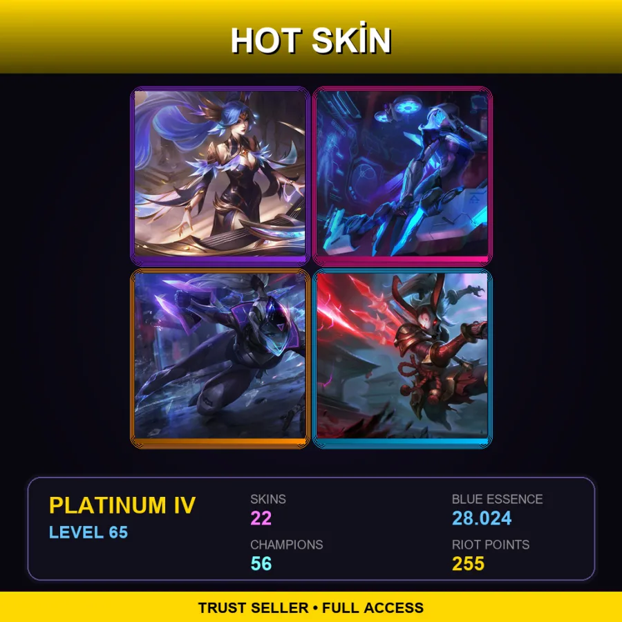 EUW | Lv65 | Platinum IV | 22 Skin | 56 Champ — LoL account