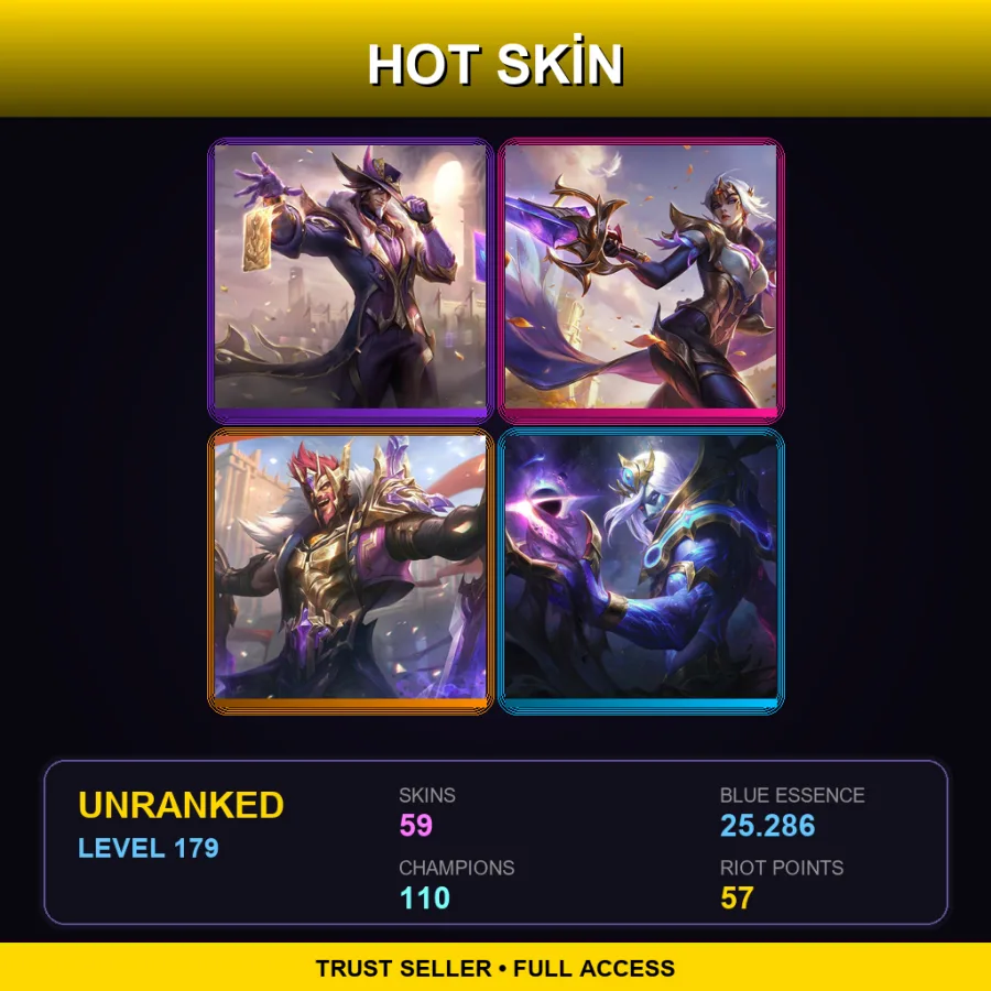 BR | Lv179 | Unranked | 59 Skin | 110 Champ — LoL account