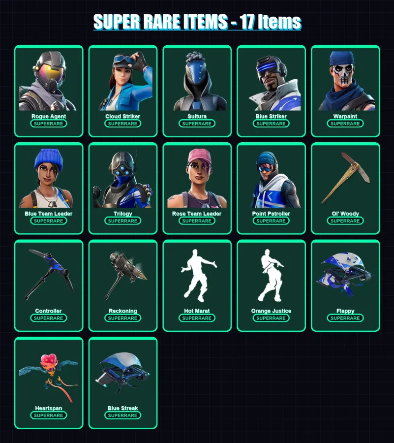 [PS4/PS5/XBOX/PC] | Rogue Agent | Cloud Striker | Sultura | Blue Striker | Warpaint | 85 skin | 141 pickaxe | 145 emote | 134 glider | Lv2119