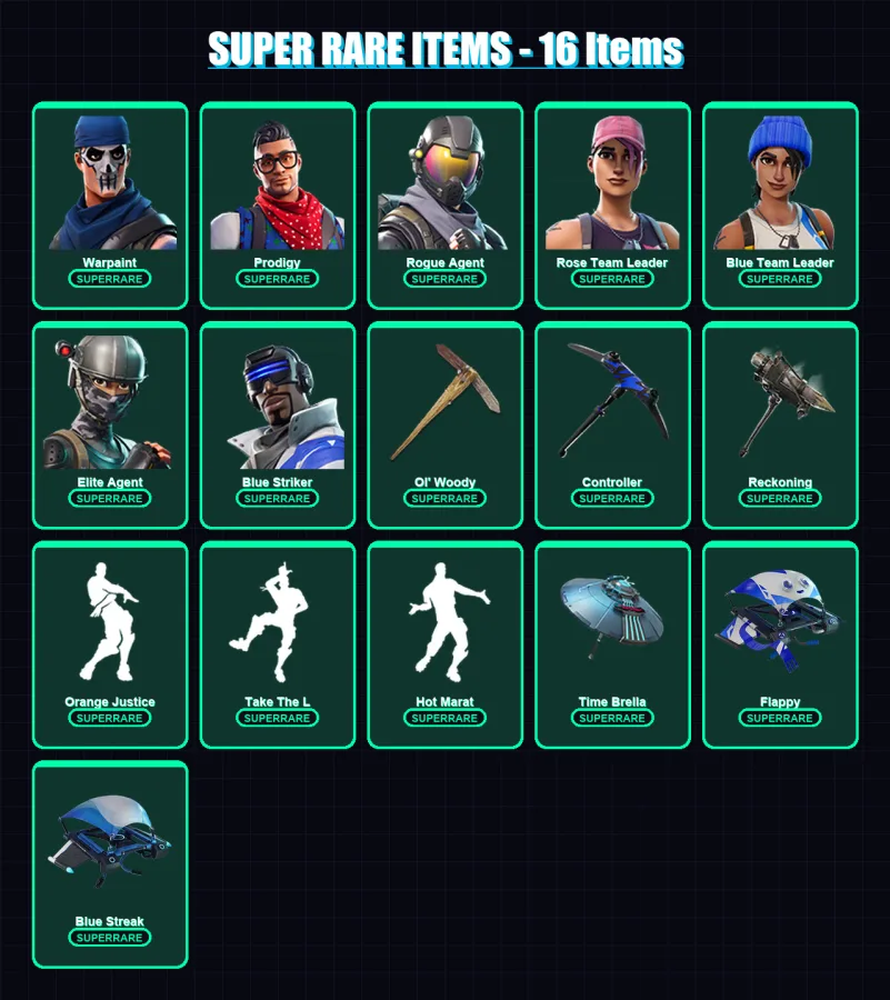 [PC/XBOX] | Warpaint | Prodigy | Rogue Agent | Rose Team Leader | Blue Team Leader | 73 skin | 49 pickaxe | 66 emote | 51 glider | Lv602