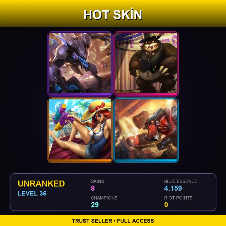 EUW | Lv36 | Unranked | 8 Skin | 29 Champ — Battle Bunny Riven