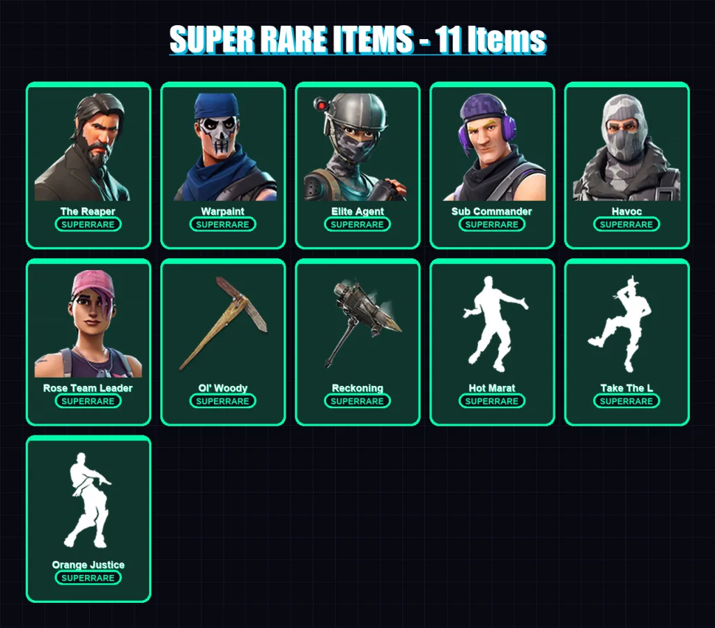 [PC/XBOX/PSN] | The Reaper | Warpaint | Elite Agent | Sub Commander | Havoc | 43 skin | 35 pickaxe | 37 emote | 33 glider | Lv414
