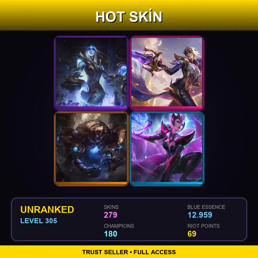 VN | Lv305 | Unranked | 279 Skin | 180 Champ