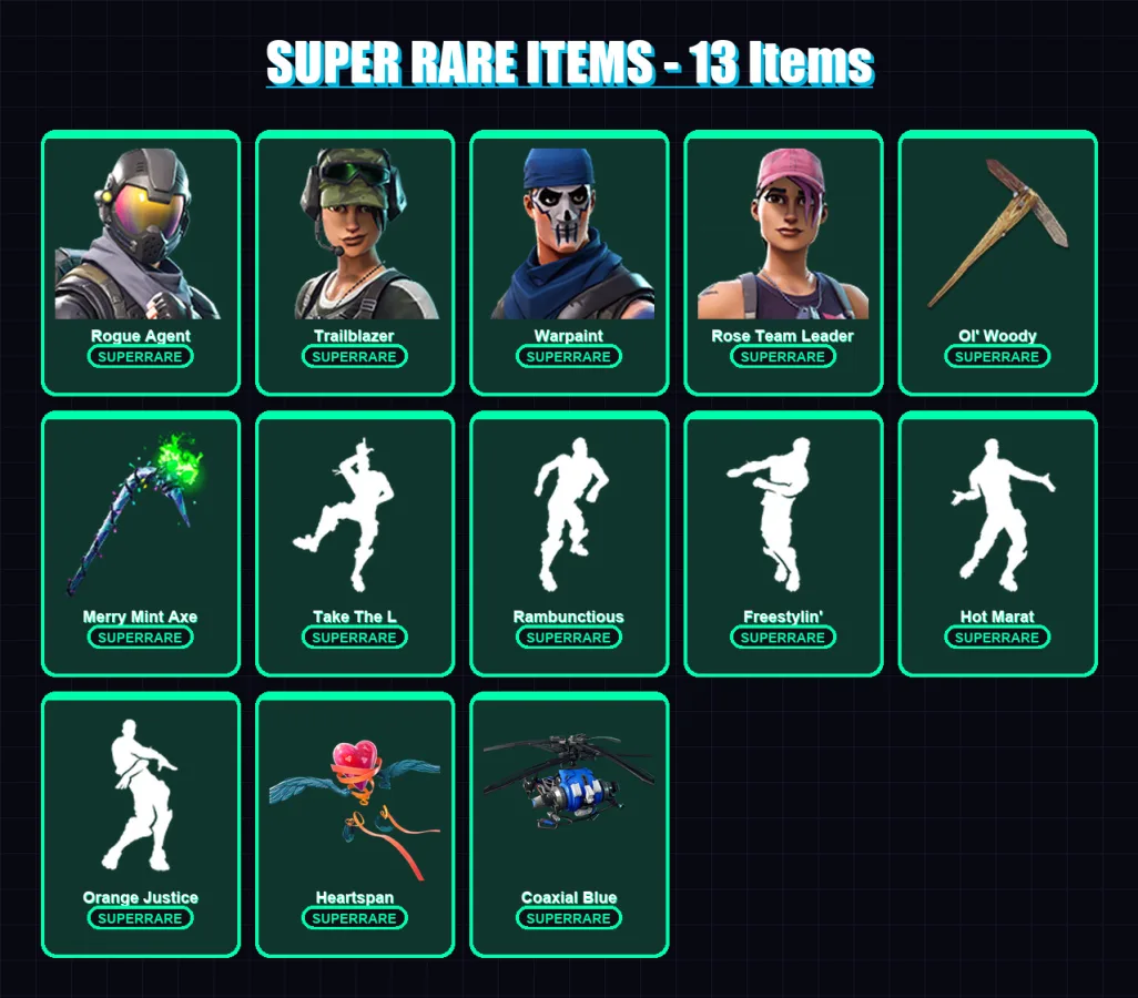 [PC/XBOX/PSN] | Rogue Agent | Trailblazer | Warpaint | Rose Team Leader | Ragnarok | 62 skin | 56 pickaxe | 90 emote | 54 glider | Lv634 — Fortnite account