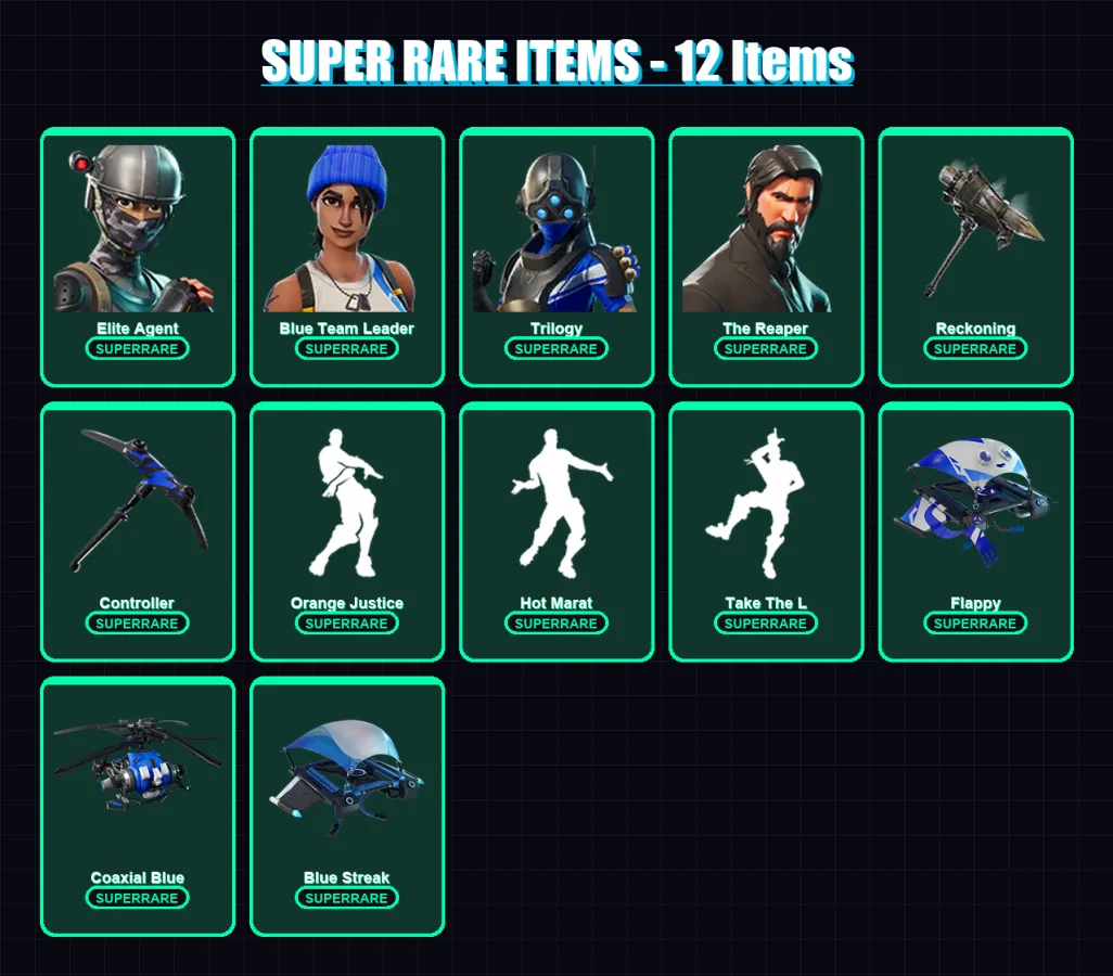 [PS4/PS5/XBOX/PC] | Elite Agent | Blue Team Leader | Trilogy | The Reaper | Dire | 89 skin | 60 pickaxe | 79 emote | 76 glider | Lv982