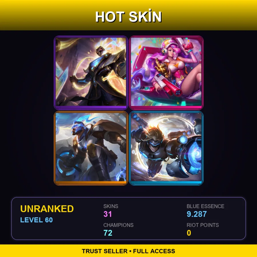 LAN | Lv60 | Unranked | 31 Skin | 72 Champ — LoL account