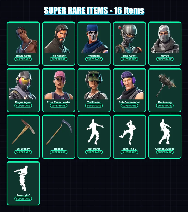 [PC/XBOX/PSN] | Travis Scott | The Reaper | Warpaint | Elite Agent | Havoc | 73 skin | 55 pickaxe | 52 emote | 64 glider | Lv871