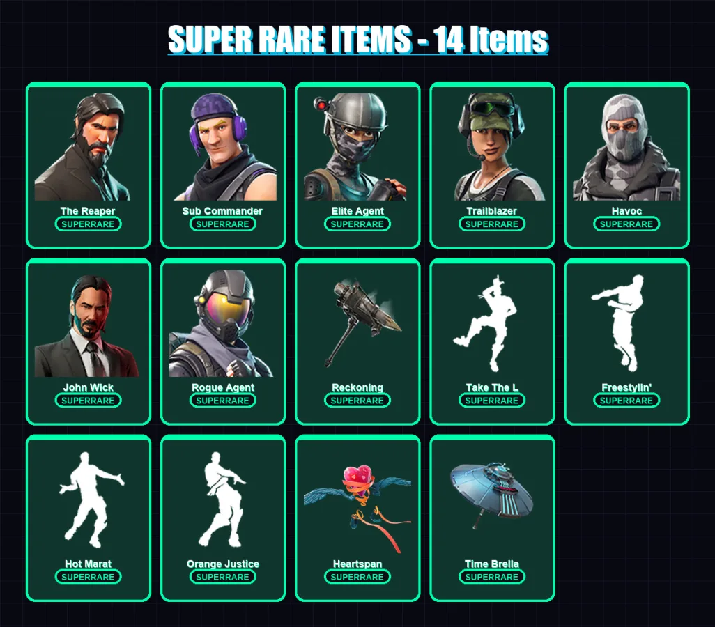 [PC/XBOX] | The Reaper | Sub Commander | Elite Agent | Trailblazer | Havoc | 84 skin | 58 pickaxe | 70 emote | 60 glider | Lv1148 — Fortnite account