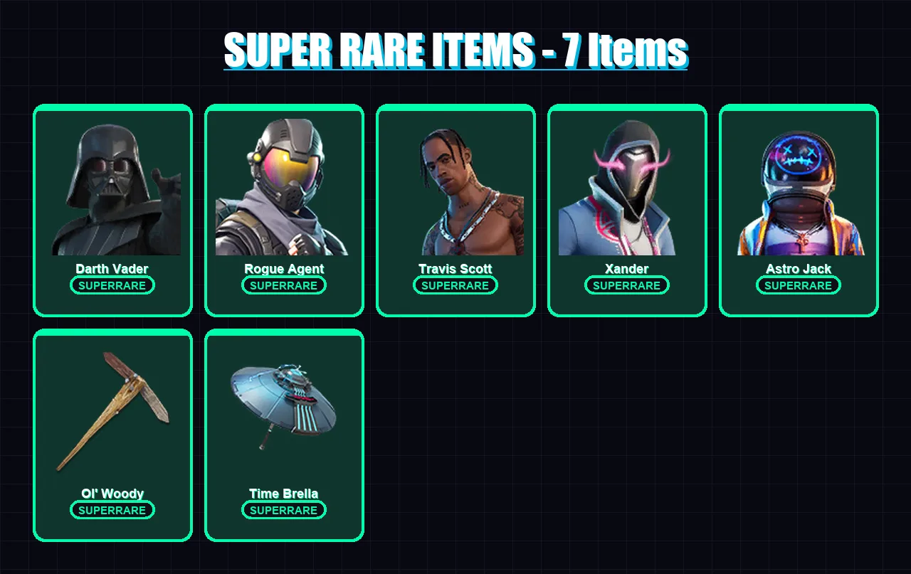 [PC/XBOX/PSN] | Darth Vader | Rogue Agent | Travis Scott | Xander | Astro Jack | 387 skin | 418 pickaxe | 310 emote | 280 glider | Lv5359