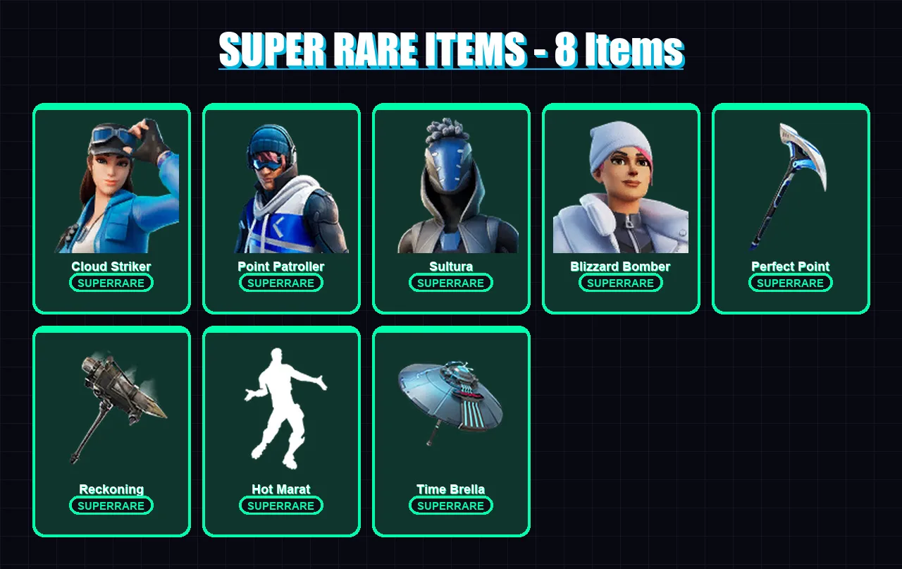 [PS4/PS5/XBOX/PC] | Cloud Striker | Point Patroller | Sultura | Blizzard Bomber | Valeria | 39 skin | 57 pickaxe | 39 emote | 53 glider | Lv771