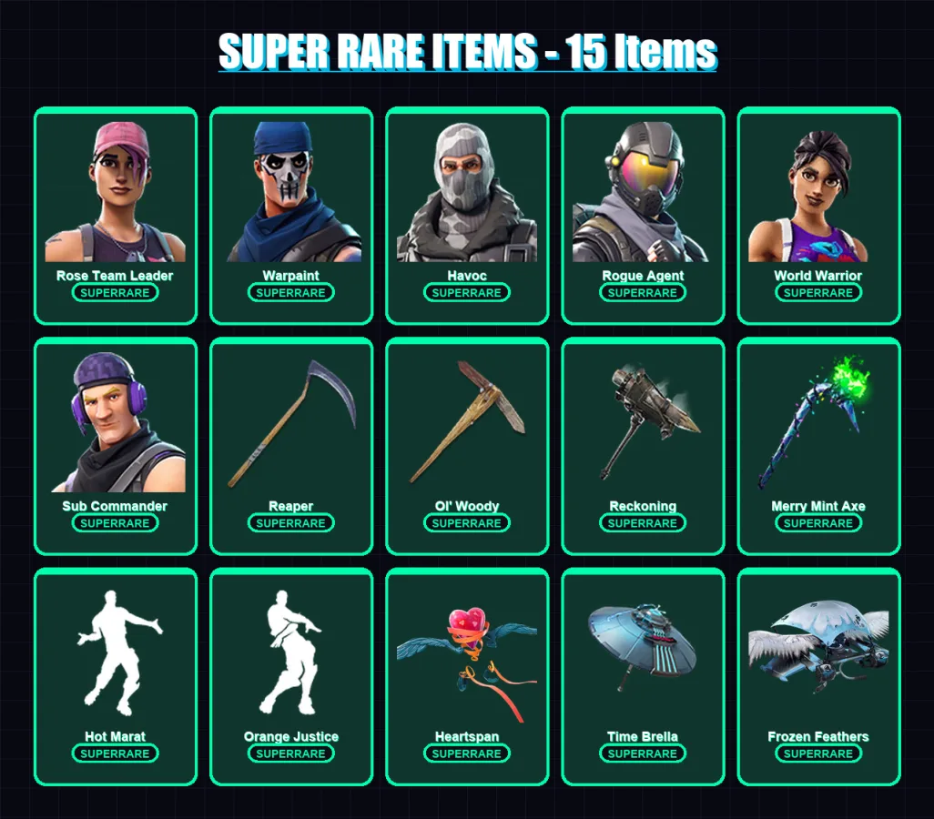 [PC/XBOX] | Rose Team Leader | Warpaint | Havoc | Rogue Agent | World Warrior | 159 skin | 164 pickaxe | 137 emote | 129 glider | Lv1614 — Fortnite account