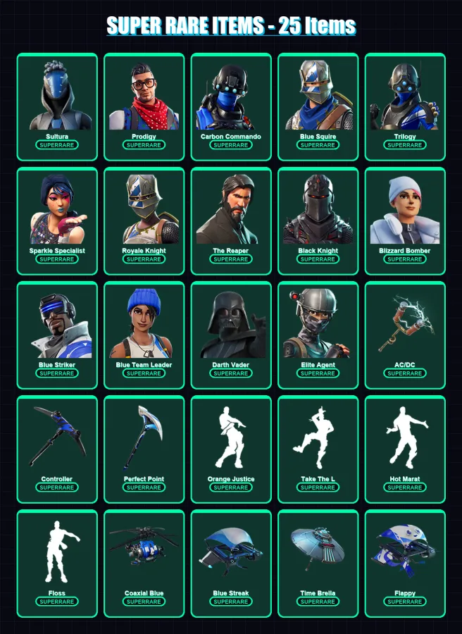 [PC/XBOX] | Sultura | Prodigy | Carbon Commando | Blue Squire | Trilogy | 74 skin | 84 pickaxe | 88 emote | 82 glider | Lv1283