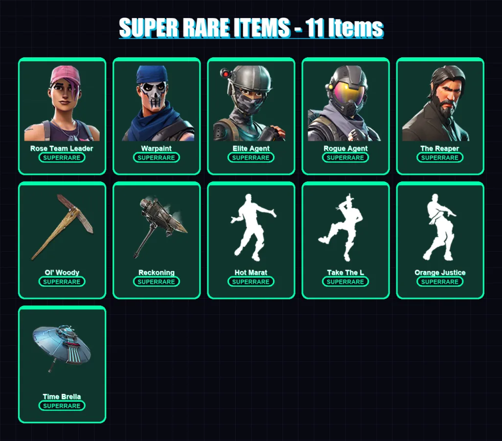 [PC] | Rose Team Leader | Warpaint | Elite Agent | Rogue Agent | The Reaper | 72 skin | 118 pickaxe | 116 emote | 94 glider | Lv1391