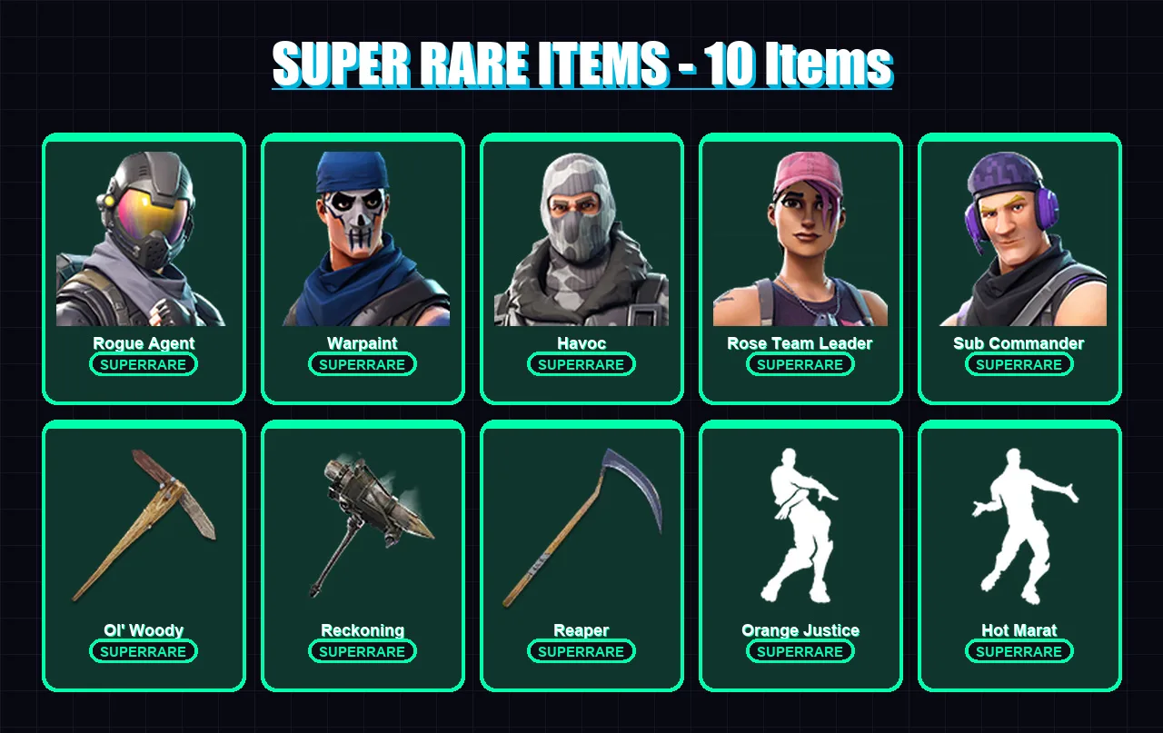[PC/XBOX/PSN] | Rogue Agent | Warpaint | Havoc | Rose Team Leader | Sub Commander | 47 skin | 35 pickaxe | 36 emote | 38 glider | Lv467