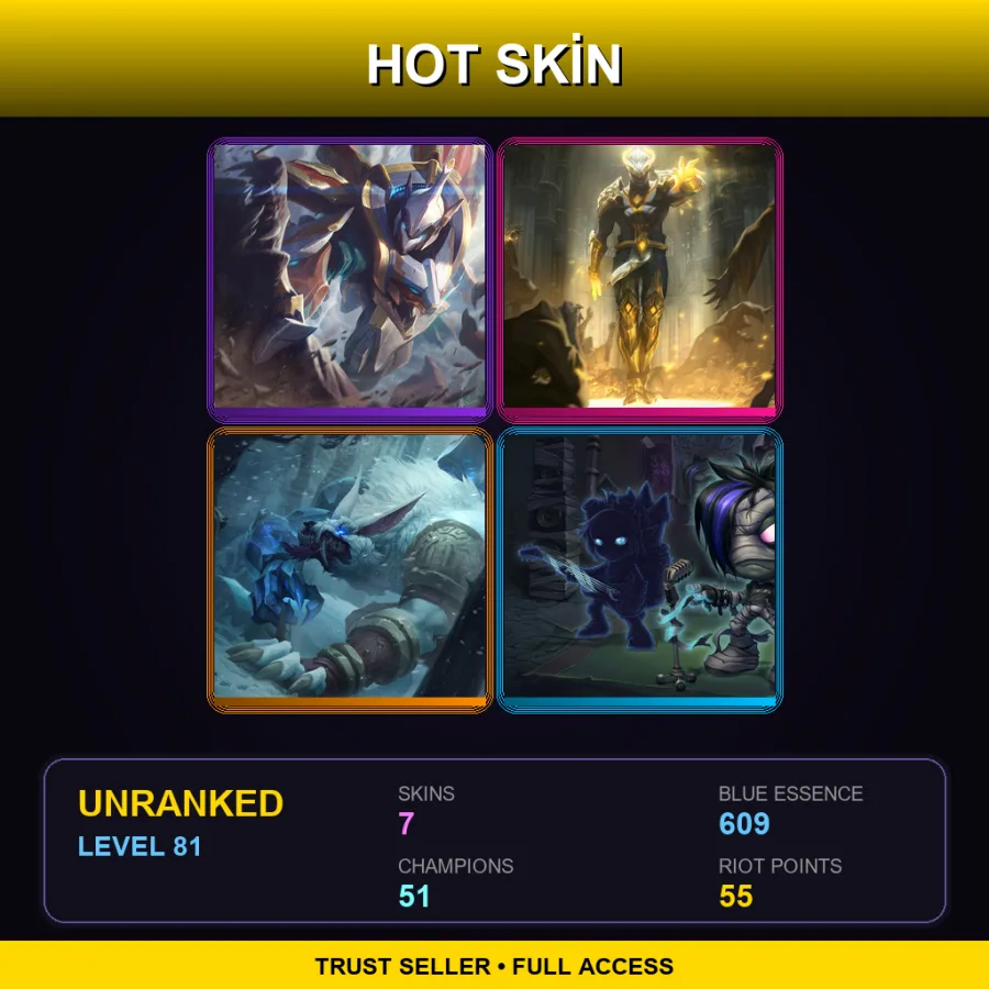 LAS | Lv81 | Unranked | 7 Skin | 51 Champ — LoL account