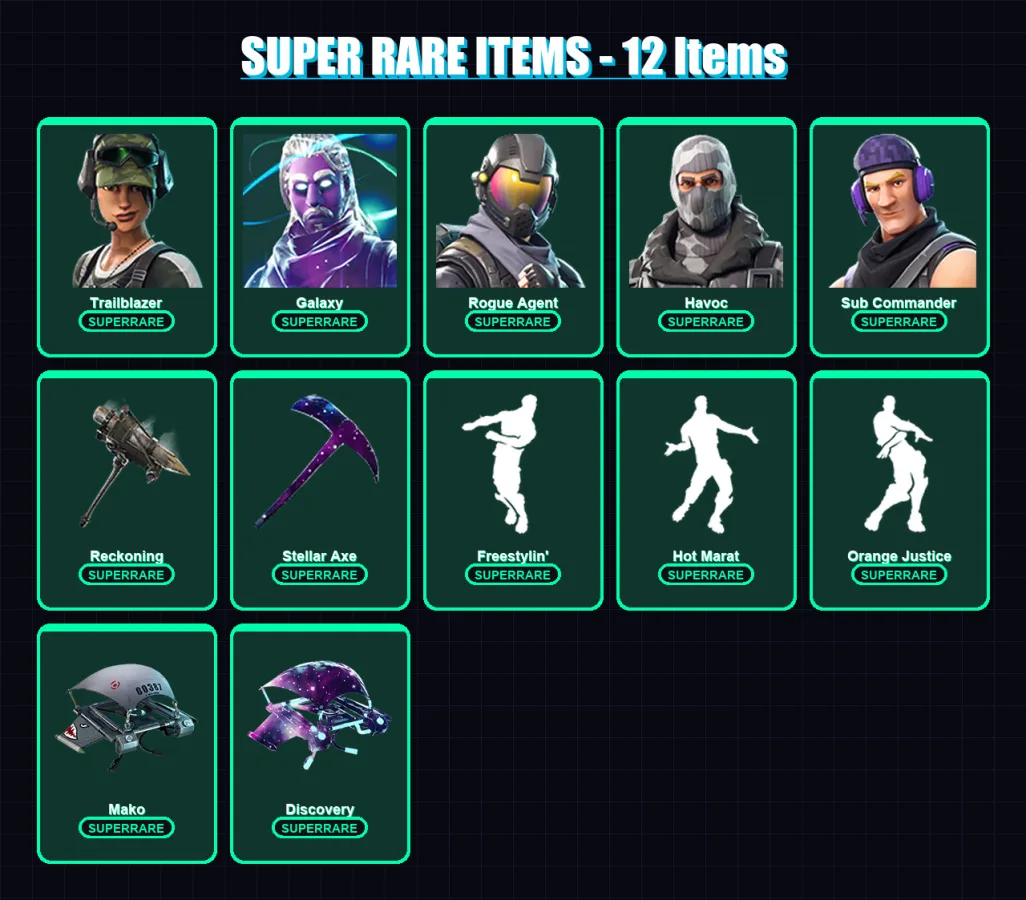 [PC/XBOX] | Trailblazer | Galaxy | Rogue Agent | Havoc | Sub Commander | 54 skin | 33 pickaxe | 46 emote | 41 glider | Lv536
