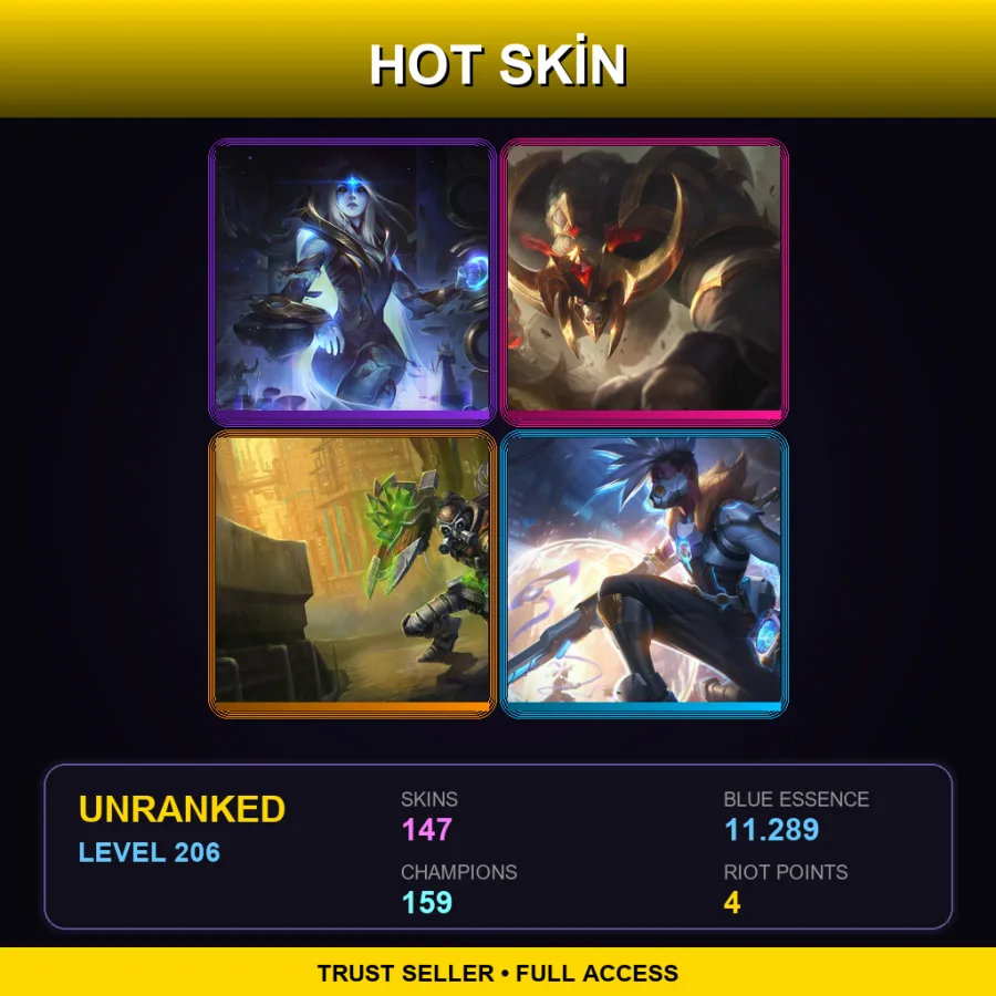 SG | Lv206 | Unranked | 147 Skin | 159 Champ — LoL account