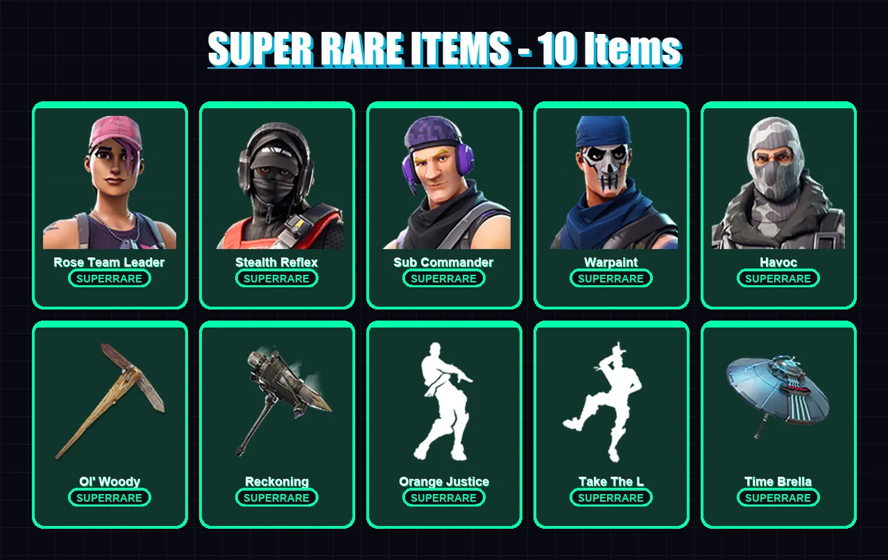 [PC/XBOX/PSN] | Rose Team Leader | Stealth Reflex | Sub Commander | Warpaint | Havoc | 59 skin | 50 pickaxe | 51 emote | 62 glider | Lv700