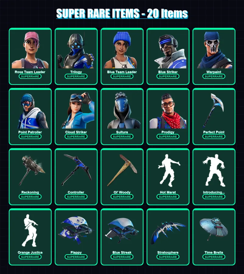 [PS4/PS5/XBOX/PC] | Rose Team Leader | Trilogy | Blue Team Leader | Blue Striker | Warpaint | 105 skin | 123 pickaxe | 94 emote | 102 glider | Lv123