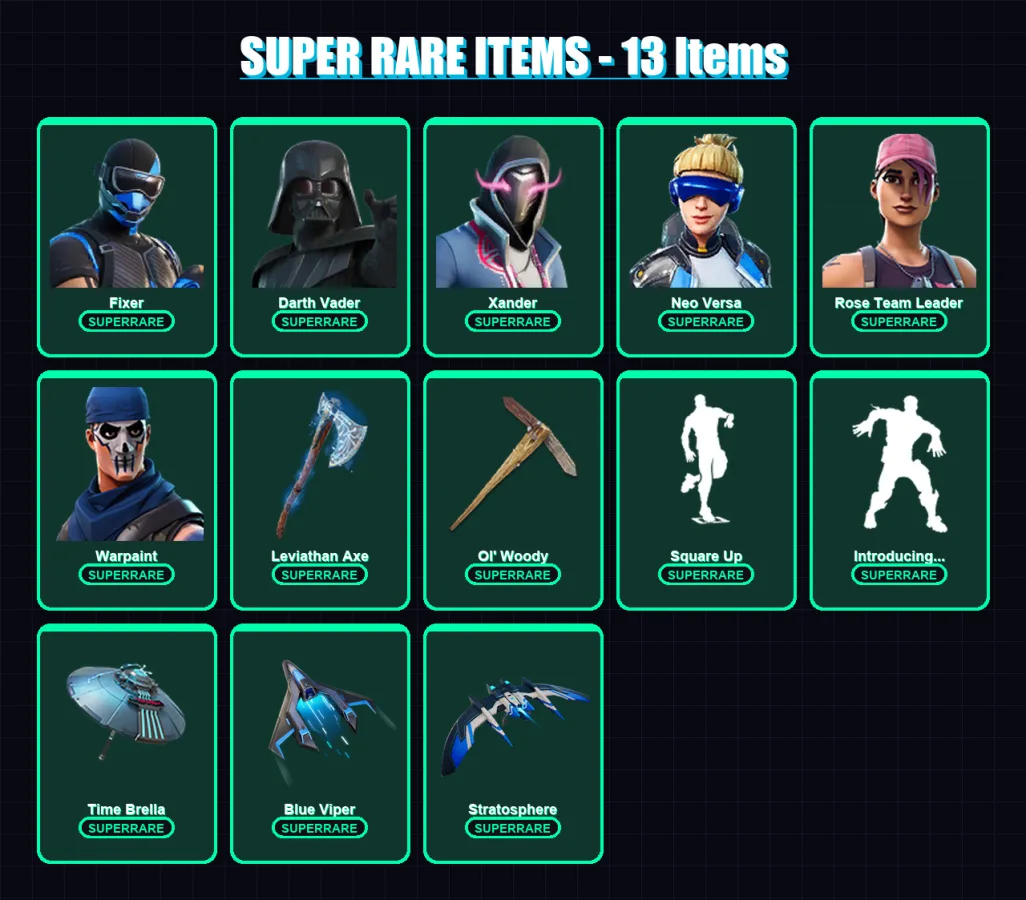 [PS4/PS5/XBOX/PC] | Fixer | Darth Vader | Xander | Neo Versa | Rose Team Leader | 318 skin | 320 pickaxe | 254 emote | 231 glider | Lv4020
