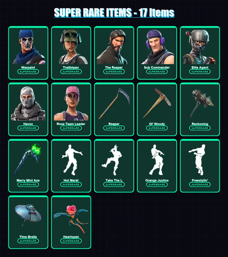 [PC] | Warpaint | Trailblazer | The Reaper | Sub Commander | Elite Agent | 238 skin | 238 pickaxe | 184 emote | 200 glider | Lv2693