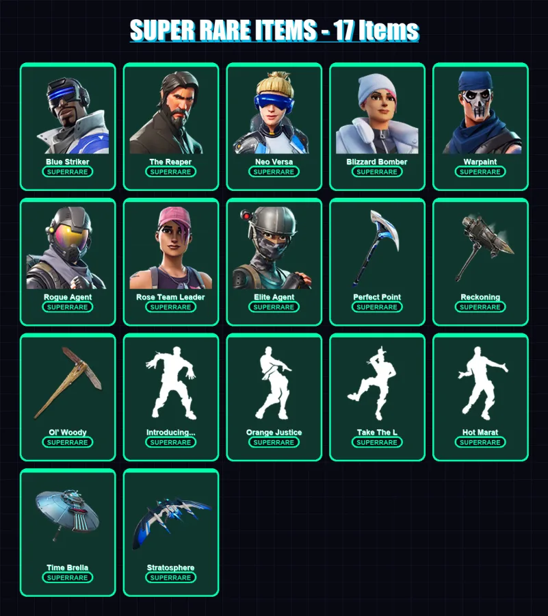 [PS4/PS5/XBOX/PC] | Blue Striker | The Reaper | Neo Versa | Blizzard Bomber | Warpaint | 81 skin | 82 pickaxe | 97 emote | 89 glider | Lv1389