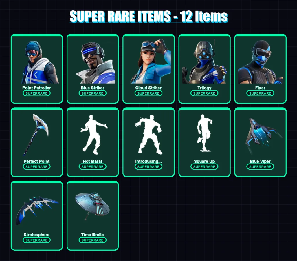 [PS4/PS5/XBOX/PC] | Point Patroller | Blue Striker | Cloud Striker | Trilogy | Fixer | 43 skin | 92 pickaxe | 64 emote | 103 glider | Lv1777