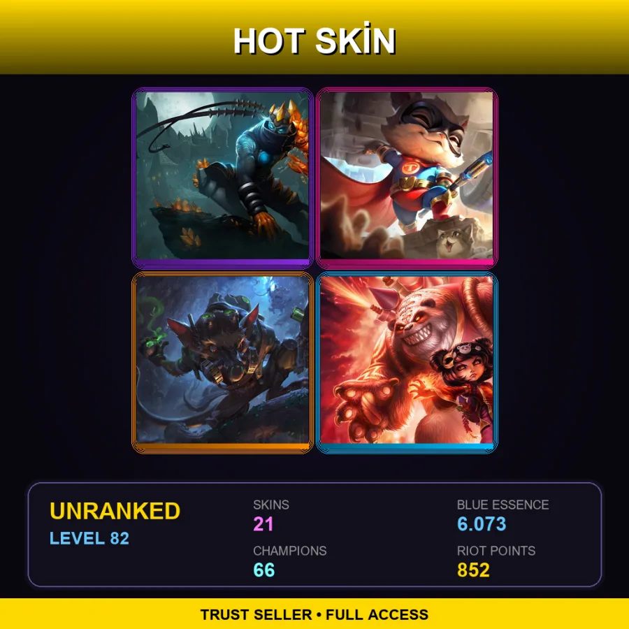 EUW | Lv82 | Unranked | 21 Skin | 66 Champ